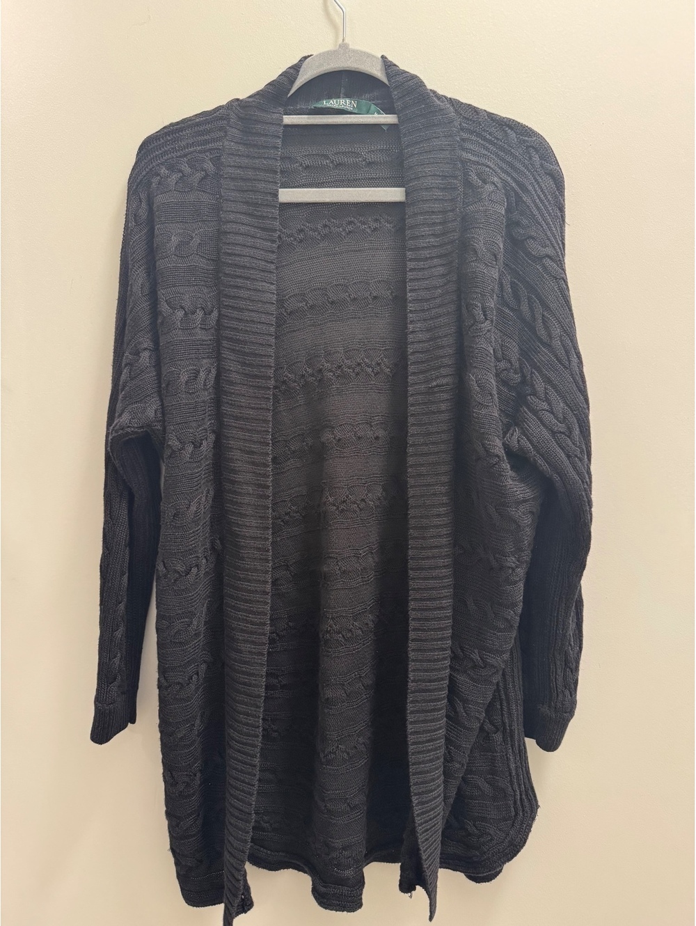 Lauren Ralph Lauren Women's Medium Black Cable Knit Cardigan Sweater